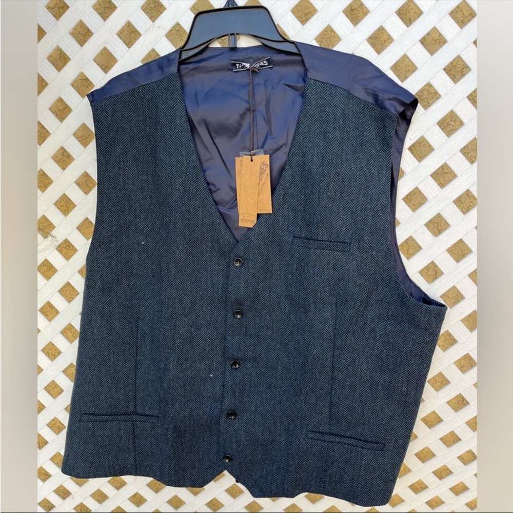 Paul Jones Mens Wool blend Blue Herringbone Button Vest 4XL